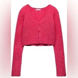 ZARA Fluffy Hot Pink Cropped Cardigan – Size Small